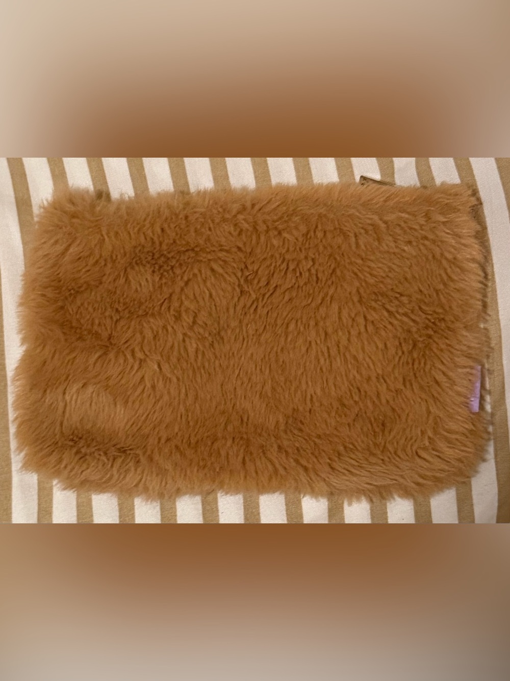 Ipsy Caramel Faux Fur Lavender Crystal Zip Makeup Bag